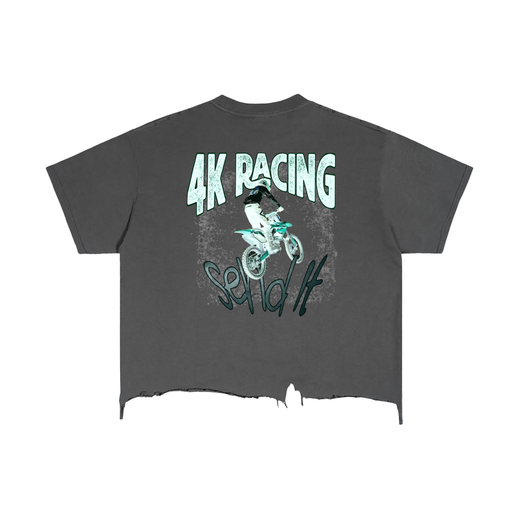 4K Racing Boxy Distressed Hem T-Shirt