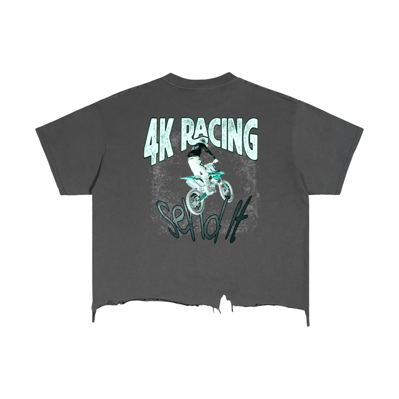 4K Racing Boxy Distressed Hem T-Shirt