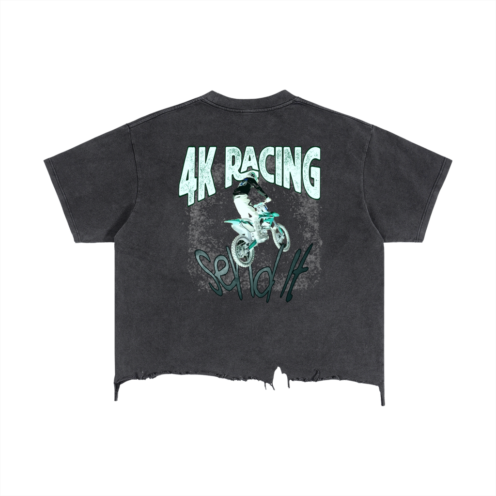 4K Racing Boxy Distressed Hem T-Shirt