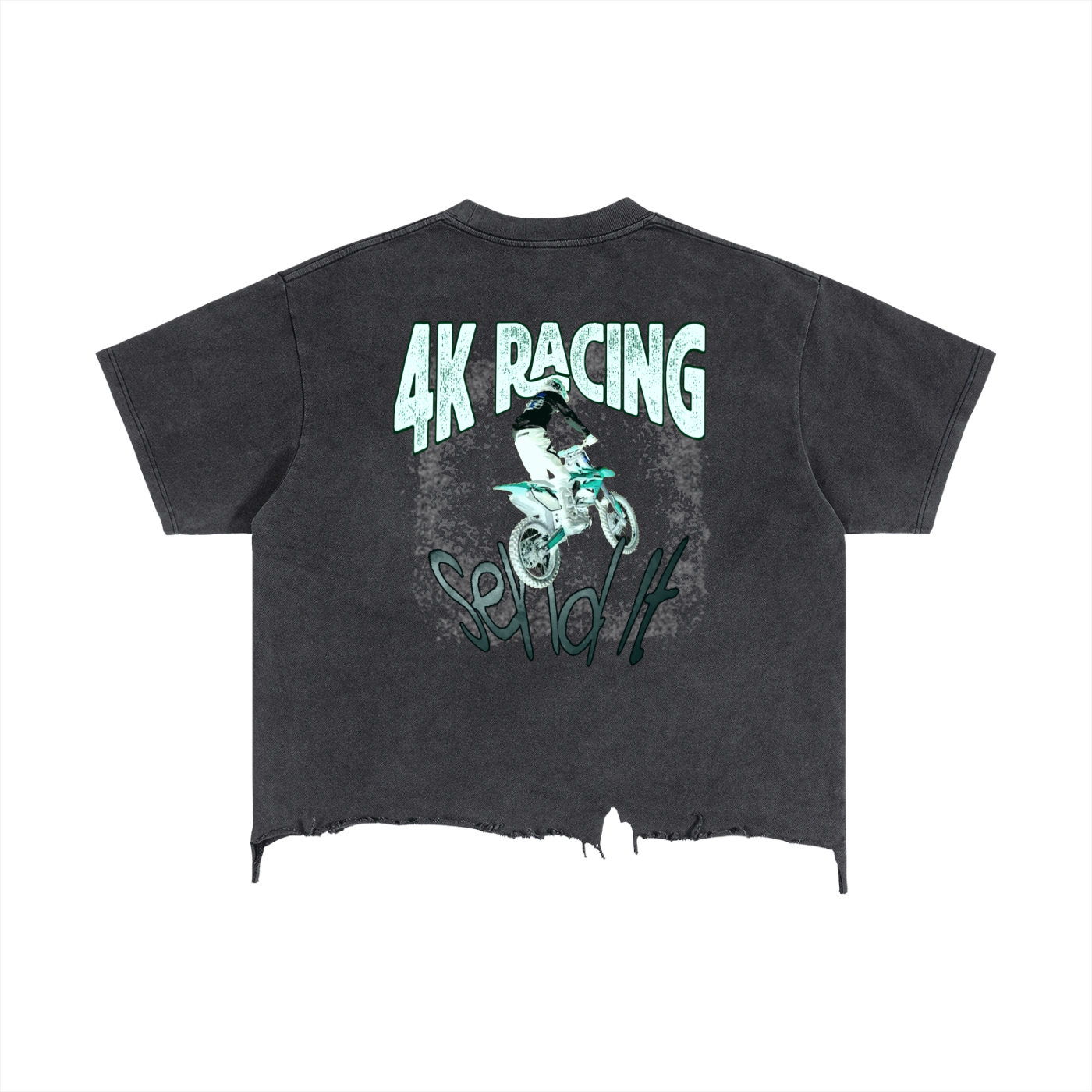 4K Racing Boxy Distressed Hem T-Shirt
