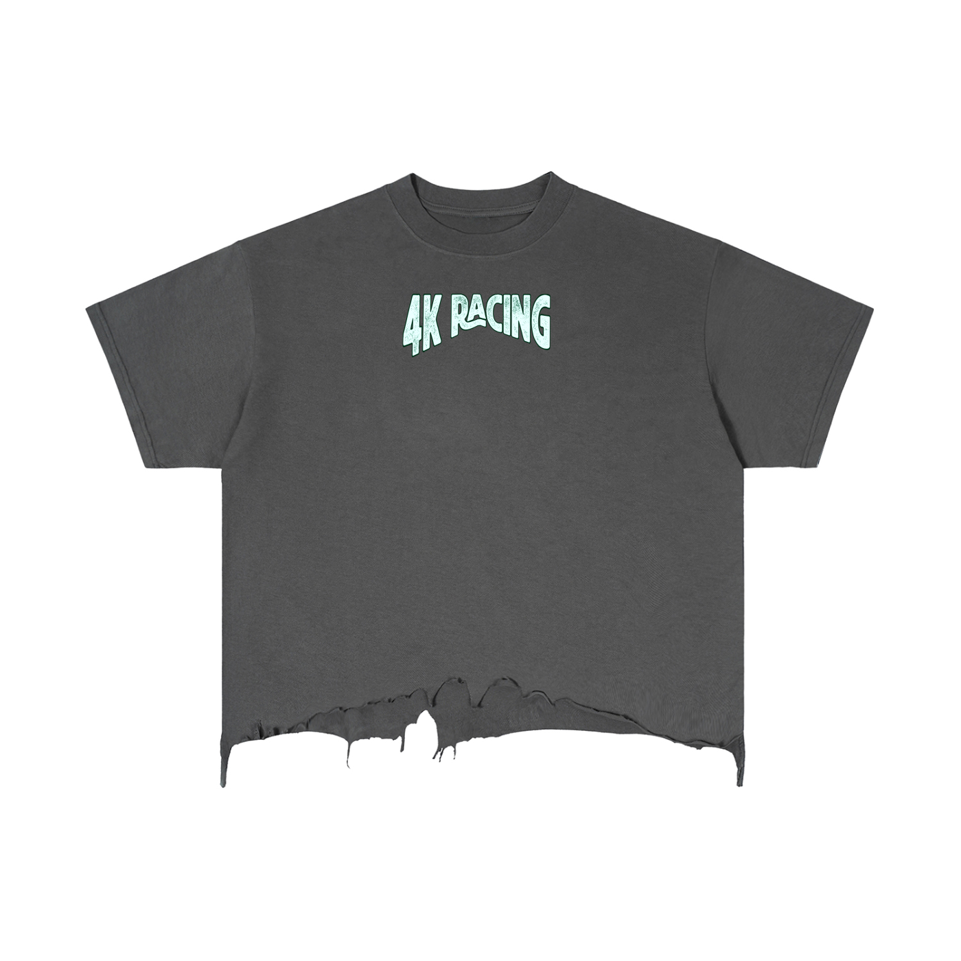 4K Racing Boxy Distressed Hem T-Shirt