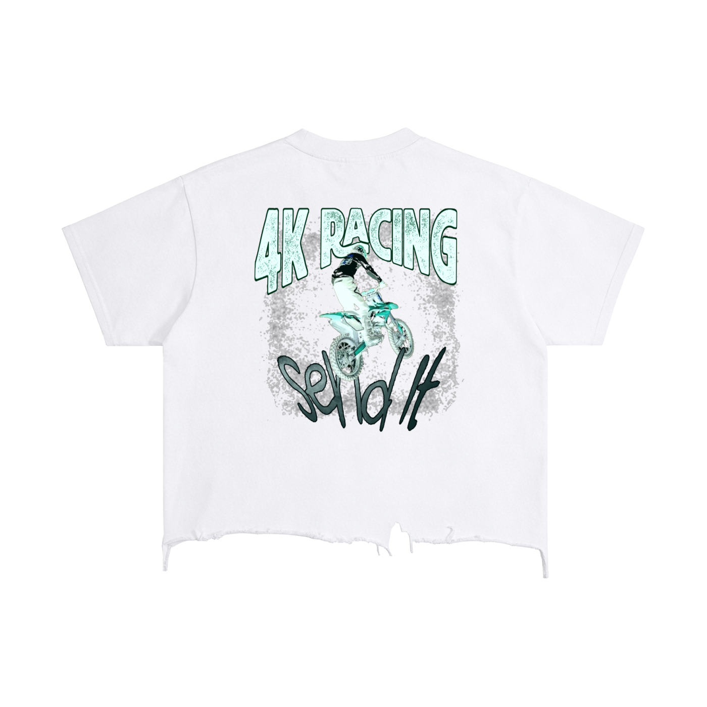 4K Racing Boxy Distressed Hem T-Shirt