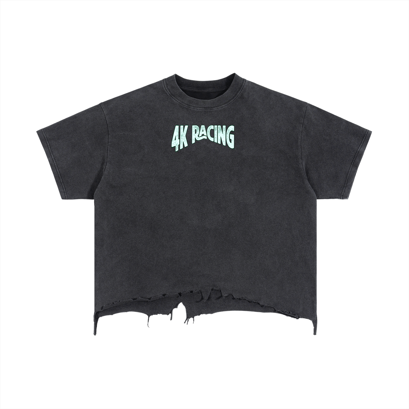 4K Racing Boxy Distressed Hem T-Shirt